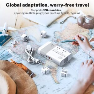 DOACE 500W Universal Travel Adapter 220V to 110V Voltage Converter, Pure Sine Wave European Travel Plug Adapter Converter, Transformer for US to Most Europe,UK/AU/EU/IT with 3 US Outlets & 4 USB