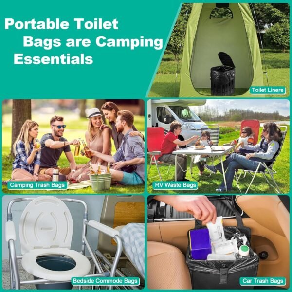 60 Portable Toilet Bags with Poo Gel Set, 8 Gallon Camping Toilet Bags with Absorbent Gels, Waste Bags, Leak-Proof Trash Bag for Camping Potty, Traveling - Image 7