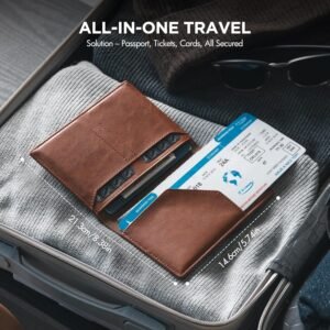 VULKIT Passport Holder for Travel, Rfid Blocking Passport Cover, Slim Travel Wallet for Men & Women, Cognac Brown