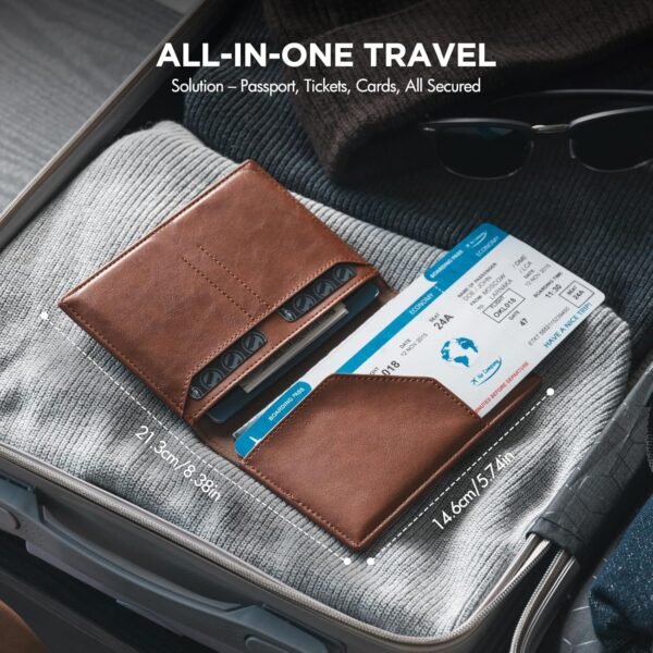 VULKIT Passport Holder for Travel, Rfid Blocking Passport Cover, Slim Travel Wallet for Men & Women, Cognac Brown - Image 2