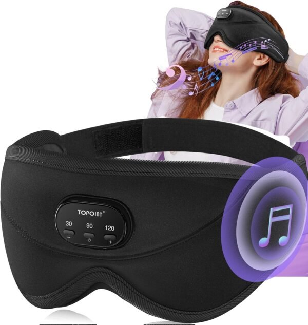 TOPOINT Sleep Mask with Bluetooth Headphones, 3D Eye Mask for Sleep Headphones with White Noise, Total Blackout, 5.4 Bluetooth, Timer, 15 Hours for Women Men, Travel, Meditation, Nap, CPAP Users - Image 9