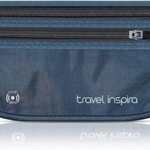 travel inspira Travel Money Belt with Slim Anti-Theft RFID Blocking Passport Holder for Travel Concealed under Clothes for Ultimate Protection of Credit Cards, Cash, Passport & Documents, Navy Blue