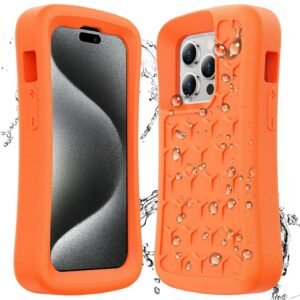 SPIDERCASE Floating Phone Case for iPhone 15/15 Pro/14/14 Pro/13/13 Pro/12/12 Pro [20FT Military Dropproof] with Waterproof Dry Bags and Lanyard EVA Foam iPhone Floating Case 6.1”, Orange