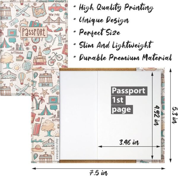 Passport Cover for Kids, Women and Men, Cute Travel Passport Holder (Light Travel Pattern) - Image 2