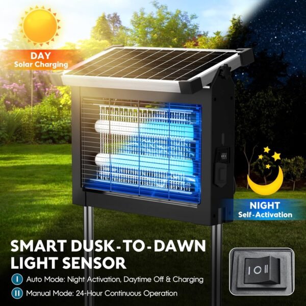 Solar Bug Zapper Outdoor, Waterproof Mosquito Zapper Outdoor Solar Powered, 4500V Electric Bug Zapper Indoor w/Smart Light Sensor, Mosquito Trap Fly Zapper for Patio Kitchen Garage Yard Camping - Image 5