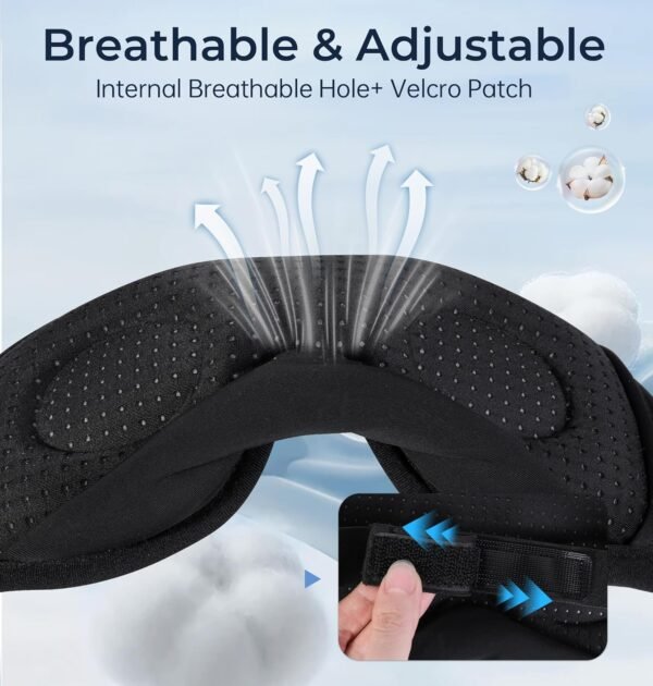 LC-dolida Bluetooth Sleep Mask with White Noise，Sleep Headphones,Bluetooth Wireless Music Eye Mask, Ideal for Travel, Night Work, Napping, Side Sleeping and Office Use for Both Men and Women(Black) - Image 6