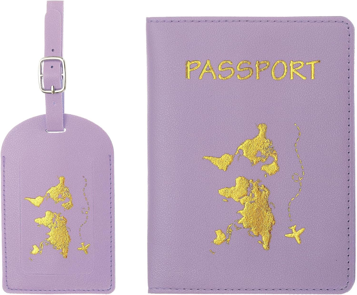 PATIKIL Passport Cover Holder and Luggage Tag Set, PU Leather Passport Case Holder Travel Tag Suitcase Identifier Travel Accessories for Men Women, Purple