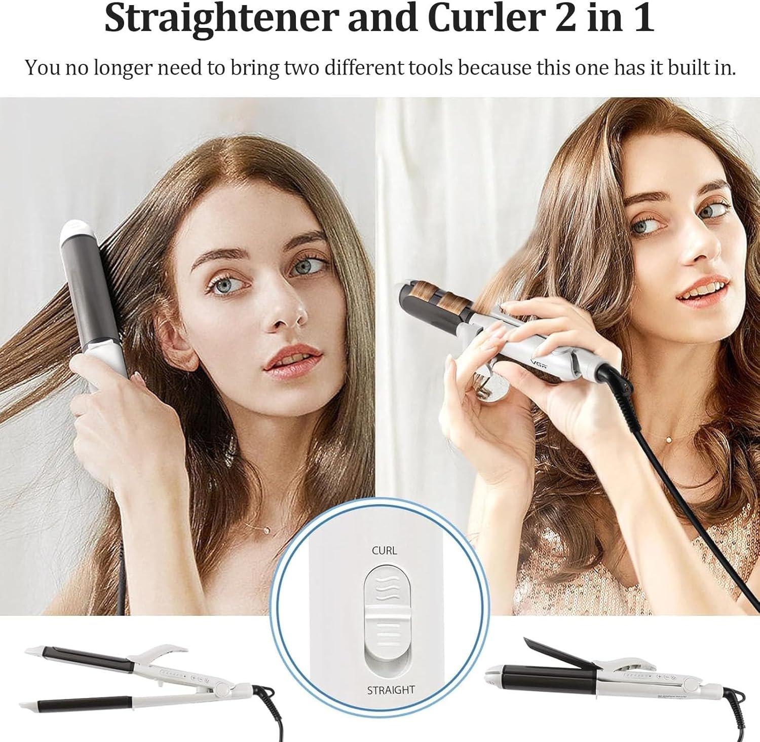 VGR Dual Voltage(100~250V) Travel Curling Iron with European Plug Adapter for International Travel, Europe Travel Essentials for Women, European Travel Must Haves - Image 4