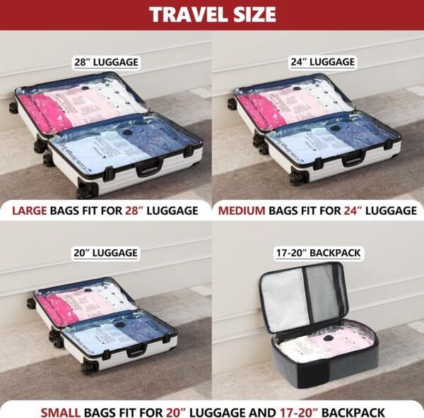 SUOCO Travel Vacuum Bags for Luggage with Portable Electric Pump, 8 Small Packing Seal Bags for Clothing Suitcase Backpack, Space Saver Compression Clothes Storage Bag - Image 3
