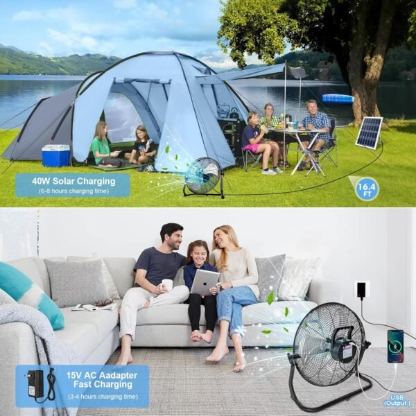 18" Solar Powered Fan for Outdoor - 26400mAh Rechargeable Battery Operated Outdoor Floor Fans with 40W Solar Panel for Gazebo Camping Home Patio - Image 3