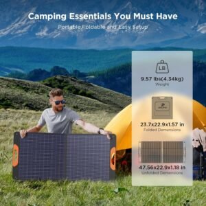110 Watt Portable Solar Panel,Road Trip Essentials,18.6V Foldable Solar Panel Charger for Power Station,23.5% High Efficiency IP67 Waterproof 2 Kickstands for Camping RV Hurricane Blackout