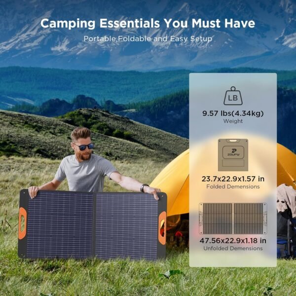 110 Watt Portable Solar Panel,Road Trip Essentials,18.6V Foldable Solar Panel Charger for Power Station,23.5% High Efficiency IP67 Waterproof 2 Kickstands for Camping RV Hurricane Blackout - Image 2