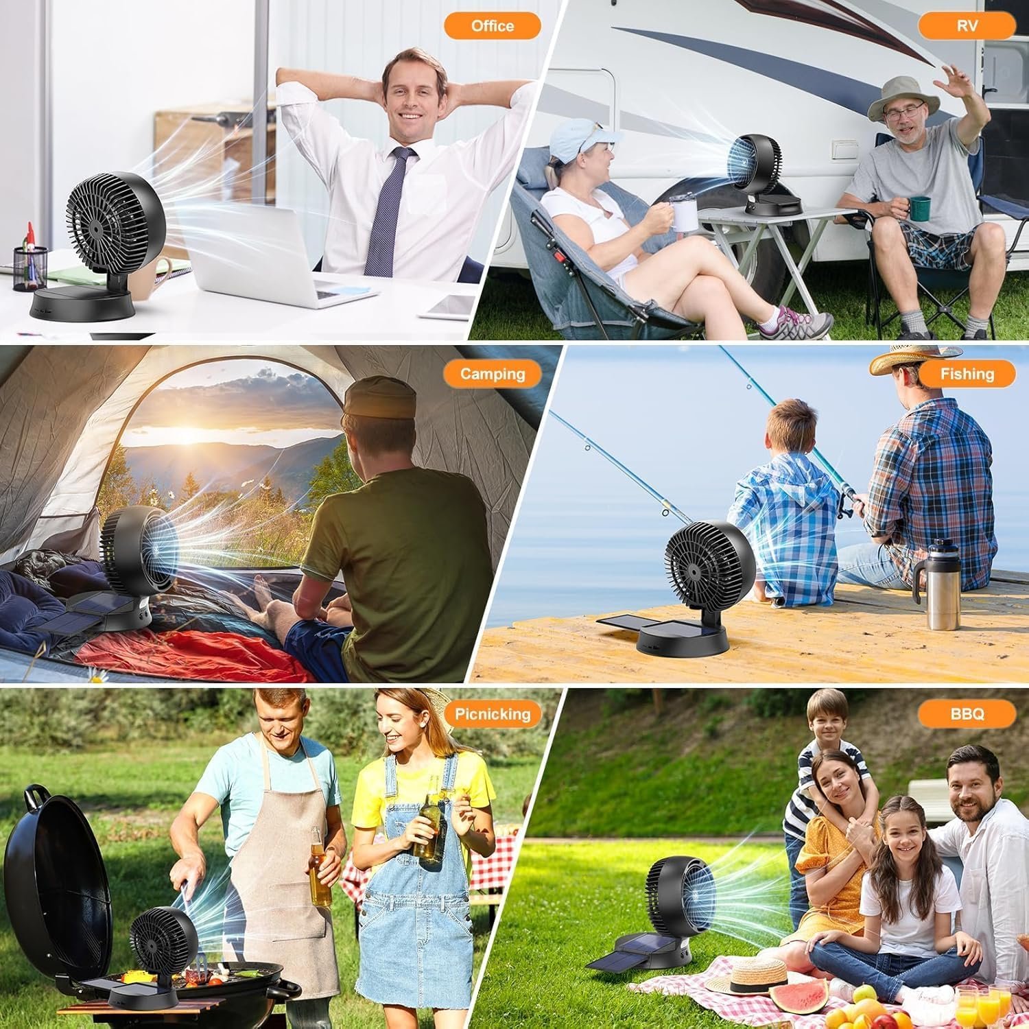 Rechargeable Solar Fan Outdoor for Camping - 10400mAh Battery Operated Fans Solar Portable Tent Fan for Greenhouse,LED Lantern,4 Speeds with PowerBank for Car,Ship,Carnival - Image 6