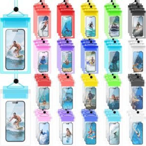Flutesan 60 Pack Waterproof Phone Pouch with Adjustable Lanyard 7.5” Large Phone Dry Case Bag Multicolor Universal Compatible Smartphones for Swimming Pool Beach Water Park Diving Surfing