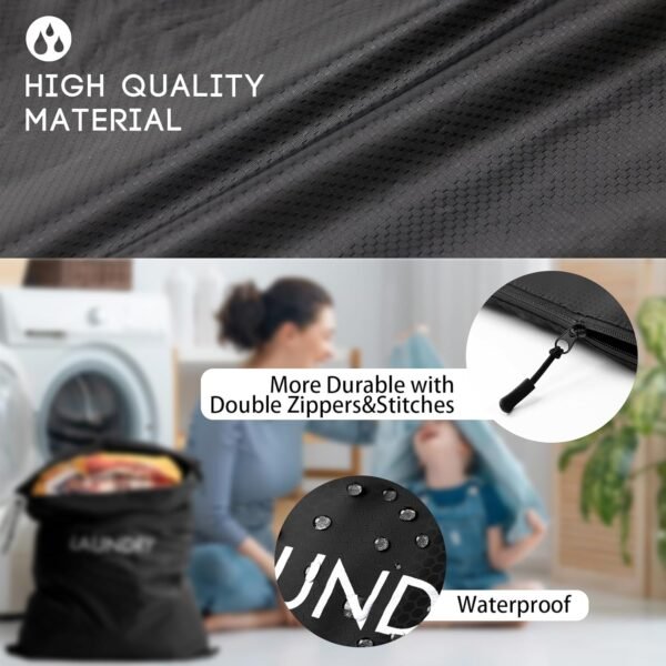 Travel Laundry Bag (2 Pcs - Large + Small) - Foldable Waterproof Washable Wet Dry Bag for Gym, Swimming, Yoga, and Workout Perfect for Dirty Clothes, Bathing Suits, Travel Accessories Black - Image 5