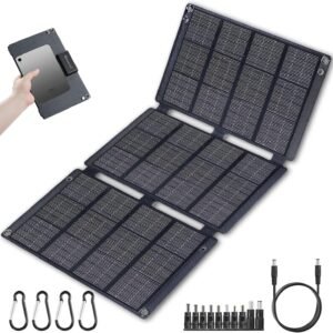 Portable Solar Panels 30W Foldable Solar Panel Charger for Cell Phone Pad Tablet,Type-c/USB/DC 19.5V Output(10 Connectors) >26% 30Watt ETFE High Efficiency IP65 for Camping Backpacking Travel