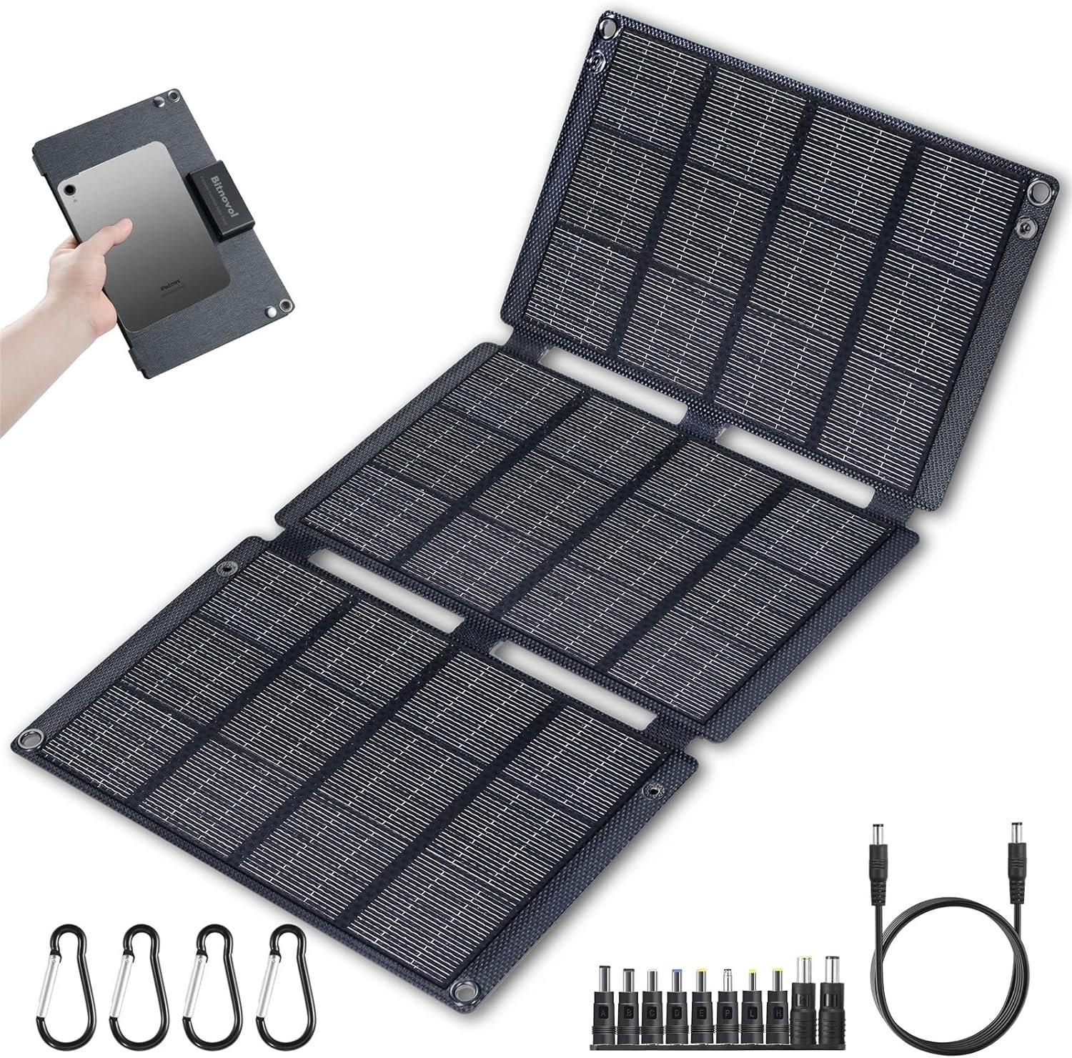 Portable Solar Panels 30W Foldable Solar Panel Charger for Cell Phone Pad Tablet,Type-c/USB/DC 19.5V Output(10 Connectors) >26% 30Watt ETFE High Efficiency IP65 for Camping Backpacking Travel
