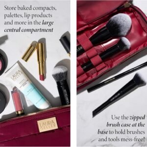 LAURA GELLER NEW YORK Quilted Makeup Bag with Brush Case, Burgundy – Toiletry Bag Organizer for Travel – Large Capacity Full Size Makeup Bag – Easy to Clean