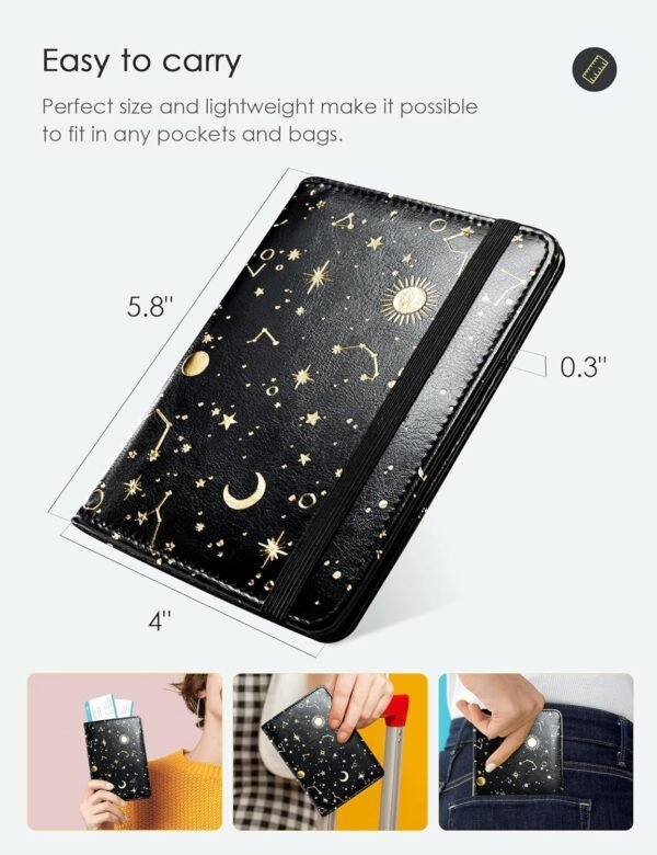 Mymazn Passport Holder with Clear Pocket Passport Case Passport Cover Women Passport Case with RFID Blocking and Vaccine Card Holder Travel Wallet (Black/Gold, Minimalist) - Image 4