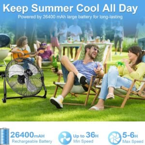 DBF 18″ Solar Powered Fan for Outdoor – 26400mAh Rechargeable Floor Fan with 40W Solar Panel & AC Charger, 18 Speed, 12-60H Runtime, Quiet Cordless Fans for Home Patio Camping Gazebo Outage