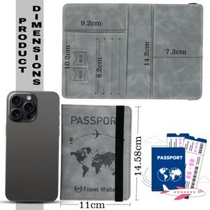 Passport Holder Cover Travel Wallet Organiser with RFID Protection, Credit Card Case, PU Leather for Men & Women (Grey)