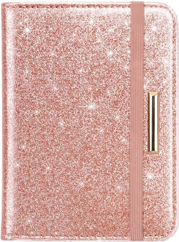Passport and Vaccine Card Holder,Traveling Passport Cover with CDC Vaccination Card Slot RFID Blocking Passport Wallet for Women and Men, Glitter Rose Gold