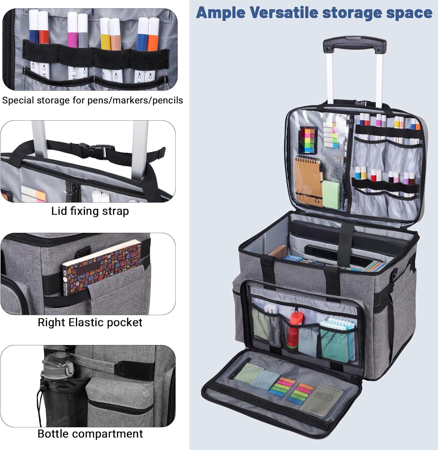 Rolling Teacher Bag, Rolling Briefcase with Detachable Trolley, Large capacity rolling bag with Laptop compartment, Adjustable Shoulder Strap, and Ample Storage Space - Image 8