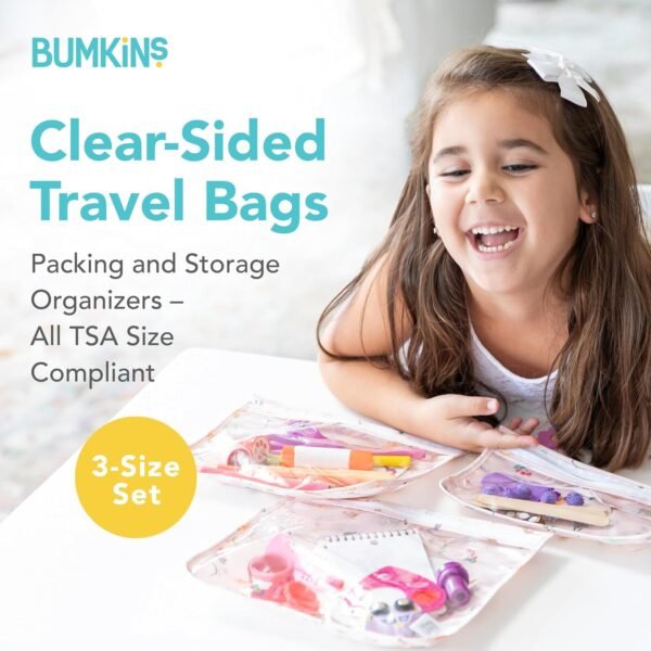 Bumkins Disney Travel Bag, Toiletry, Baby, TSA Approved Pouch, Zip Bag, Quart Size Airline Compliant, Clear-Sided, Diaper Bag Organization, Makeup, Accessories, Set of 3 Sizes, Princess Magi - Image 2