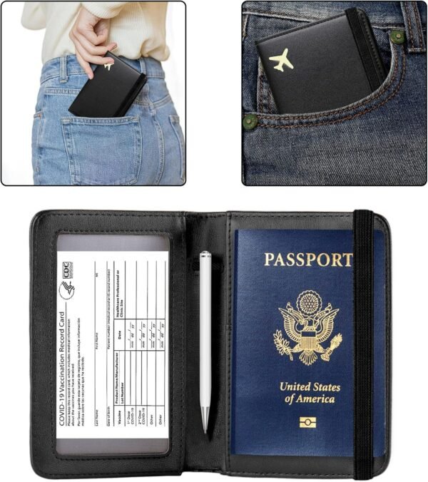 ZOPPEN Passport Holder Wallet, Passport Cover Travel Wallet Women Travel Essentials Accessories Document Organizer Travel Must Haves Rfid Blocking Cover Case for Women and Men, Black - Image 4
