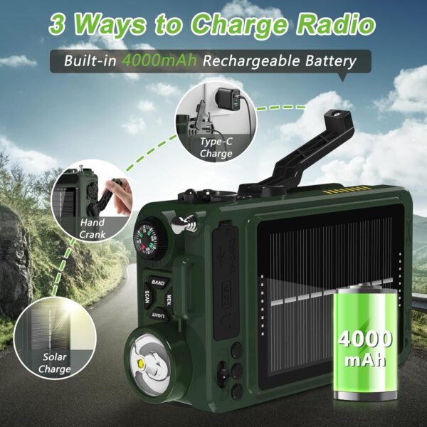 Greadio Portable Shortwave Radios with NOAA Weather Radio, 14800mWh Digital Radio AM FM with Bluetooth 5.4, Crank/Solar/USB Charging, Support USB/TF, Charger Pack/SOS/Flashlight for Outdoor, Emergency - Image 4