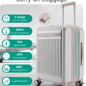 BAGSMART 20 inch Carry on Luggage with Spinner Wheel, Lightweight Carry on Suitcase TSA Lock, Hard Shell Carry on Luggage 22 x14 x 9 Airline Approved Travel Suitcase, Beige