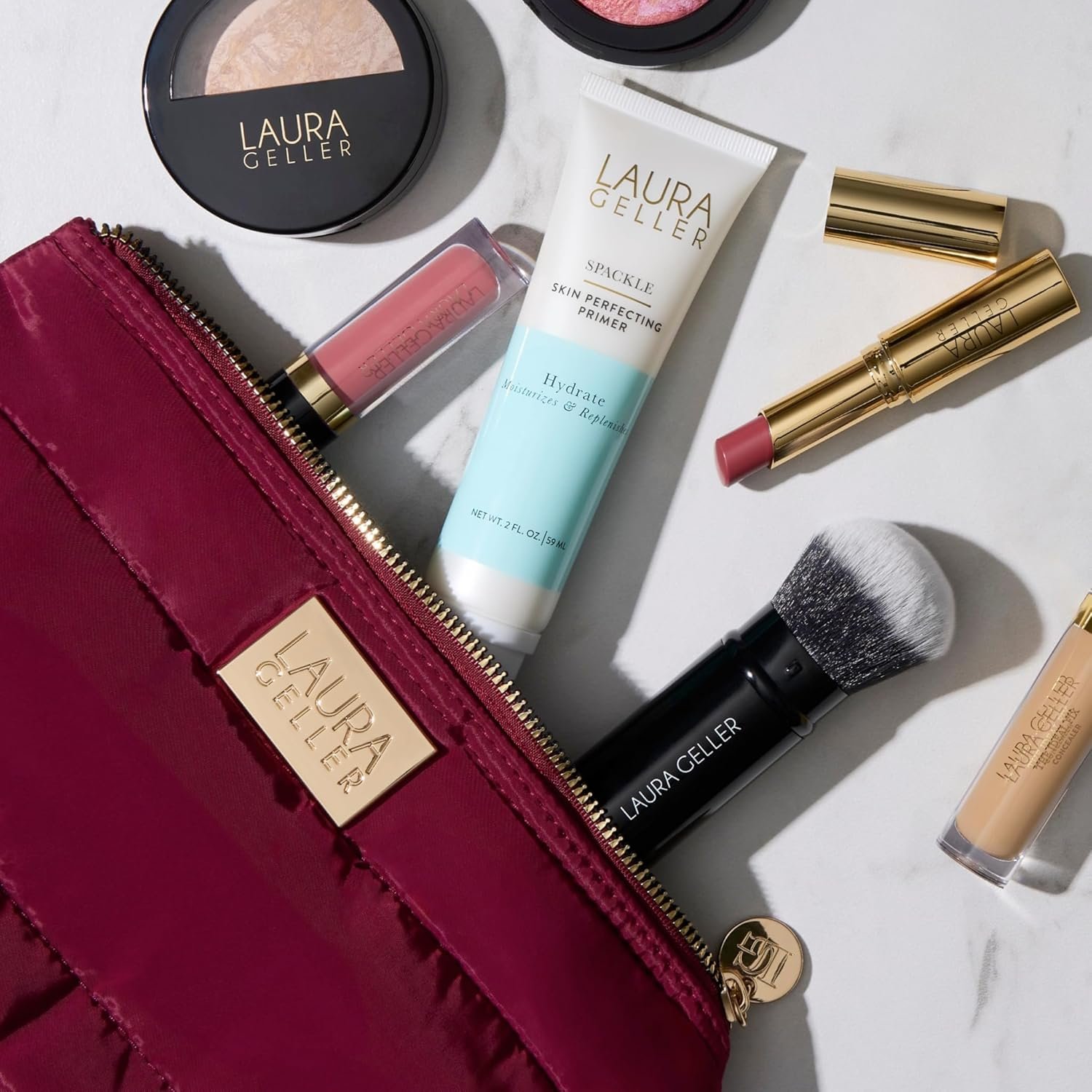 LAURA GELLER NEW YORK Quilted Makeup Bag with Brush Case, Burgundy - Toiletry Bag Organizer for Travel - Large Capacity Full Size Makeup Bag - Easy to Clean - Image 6