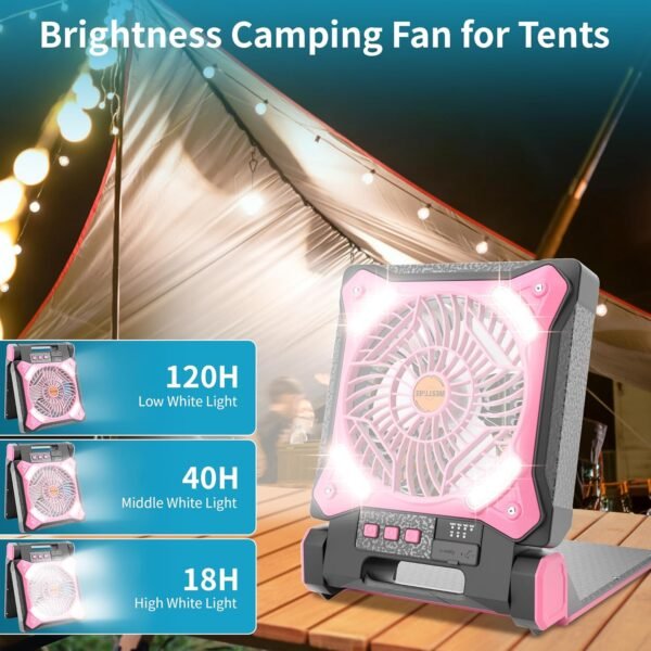 Solar Fan Battery Powered Rechargeable Solar Camping Fan with Led Lantern & Power Bank Foldable Angle USB Personal Fans for Travel Outdoor Camping Tents X98 Pink - Image 4