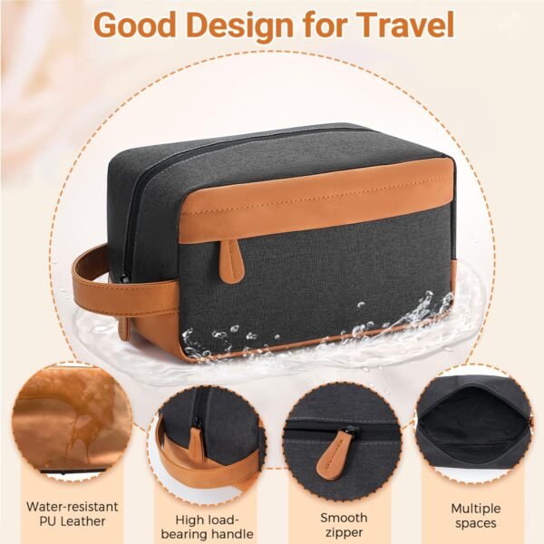 Travel Toiletry Bag for Men Hanging Dopp Kit Water Repellent PU Leather Shaving Bag with Large Capacity for Travel and Bathroom, Black - Image 2