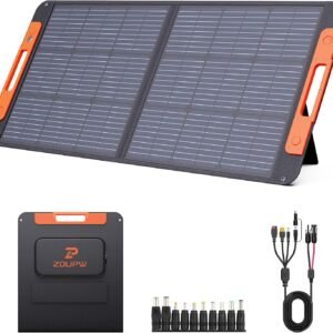 100 Watt Portable Solar Panel with Solar Angle Guide,Camper Essentials,20V Foldable Solar Charger for Power Station, 23.5% High Efficiency IP67 Waterproof 2 Kickstands for Camping RV Blackout