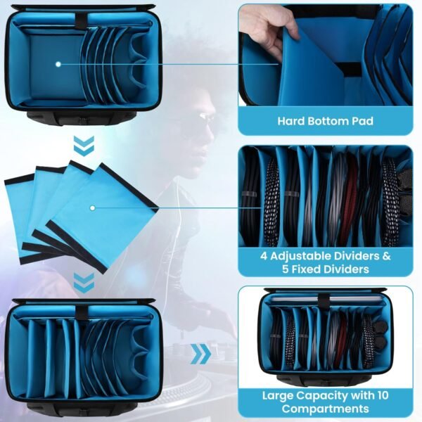 Rolling DJ Cable File Bag, DJ Gig Bag Padded Case with Detachable Trolley & Dividers, Cable Organizer with Multi-pocket & Compartment for 15.6'' Laptop, DJ Gear, Musical Instrument, Sound Equipment - Image 2