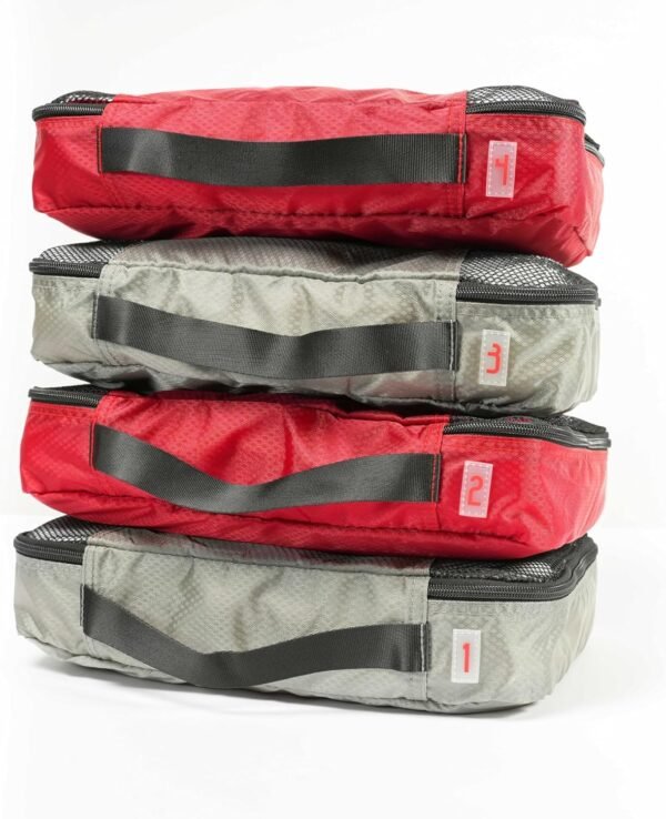 Medium Packing Cubes for Travel - 4 Piece Luggage Organizer Cubes for Carry On Luggage Backpack and Carry On Suitcase with Unique Number and Color Coded System - Dual Zippers, Top Handle, Red and Grey - Image 4