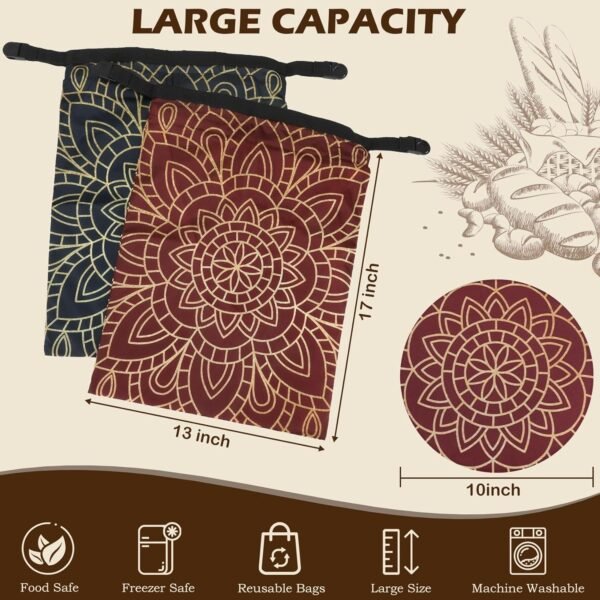 2 Pack Reusable Bread Bags for Homemade Bread, 17"×13" Sourdough Bread Storage Bags with Bowl Cover - Keep Loaf Fresh and Easy to Wash(Brown Diamond) - Image 4