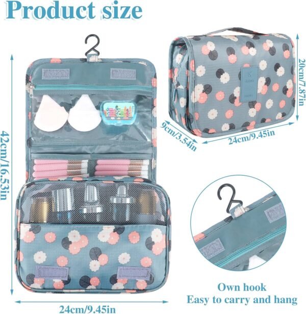 Pengxiaomei Toiletry Bag, Waterproof Hanging Cosmetic Bag Portable Travel Makeup Pouch Multifunction Handle Travel Toiletry Bag Organizer with Hook for Women Girls(Blue) - Image 2