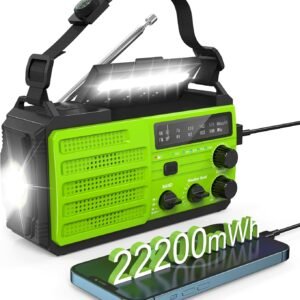 Emergency Radio 22200mWh Solar Hand Crank Emergency Radio: AM/FM/NOAA Weather Radio with Phone Charger, Flashlight & Reading Lamp, Headphone Jack, SOS Alarm for Home Survival Hurricane