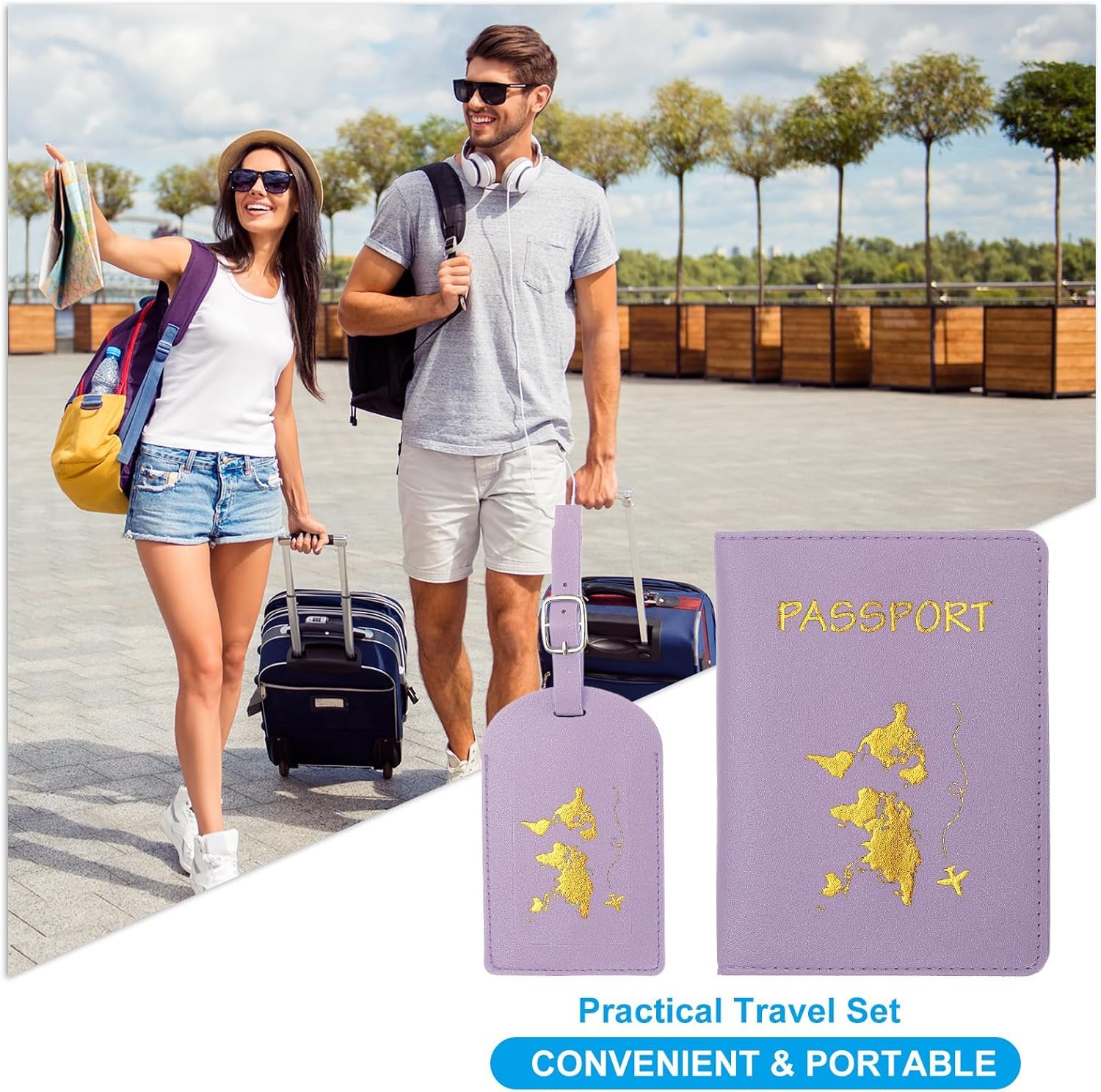 PATIKIL Passport Cover Holder and Luggage Tag Set, PU Leather Passport Case Holder Travel Tag Suitcase Identifier Travel Accessories for Men Women, Purple - Image 6