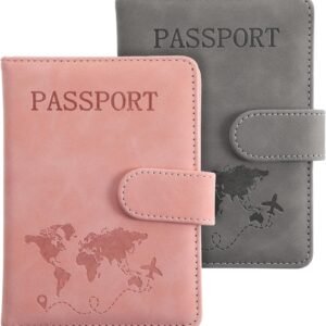2 Pack Passport Holder for Travel, Waterproof Passport Wallet Cover Case RFID Blocking Passport Holders with Pen Holder Magnetic Buckle, Travel Accessories Passport Book Holders for Women Men