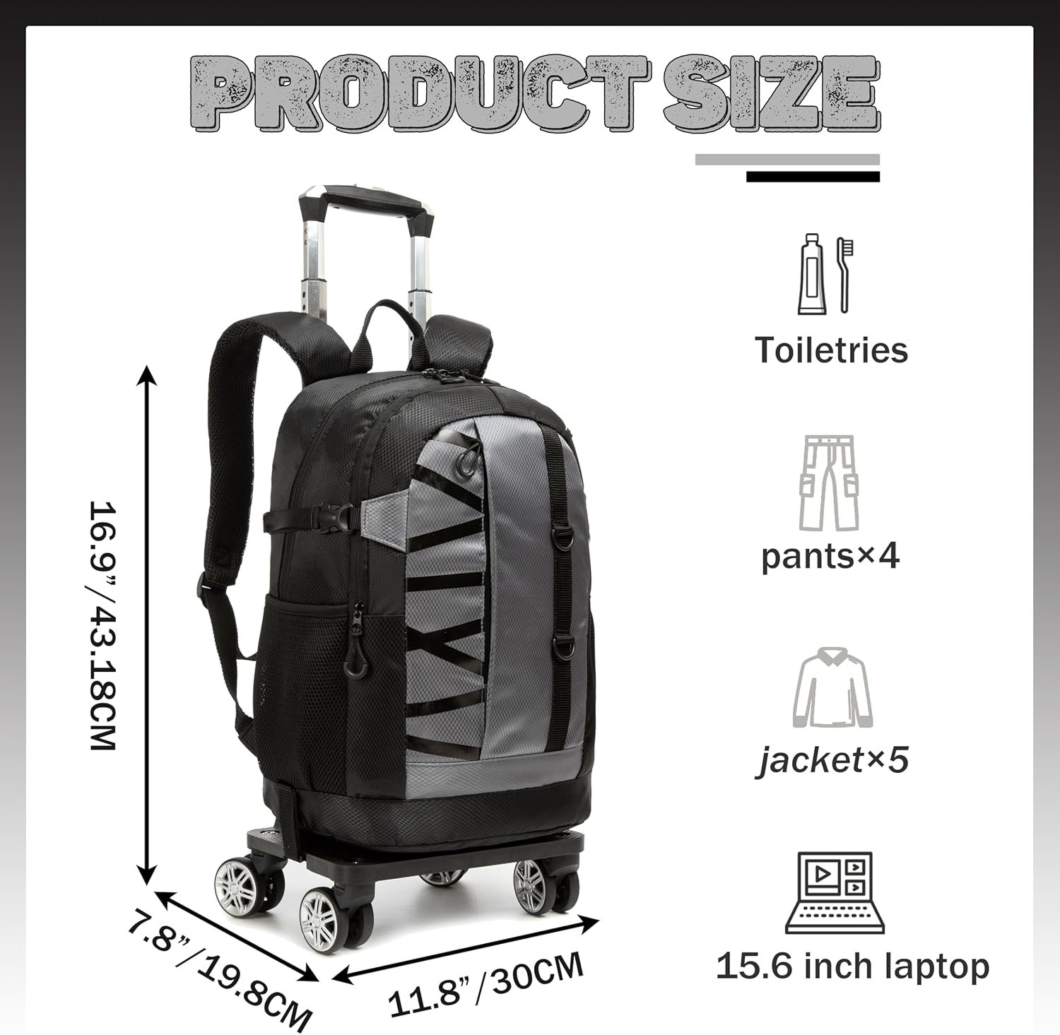 Rolling Backpack with Wheels for Boys Roller Wheels Backpacks Big Kids Laptop Luggage Travel Suitcase for Teen Boys - Image 2