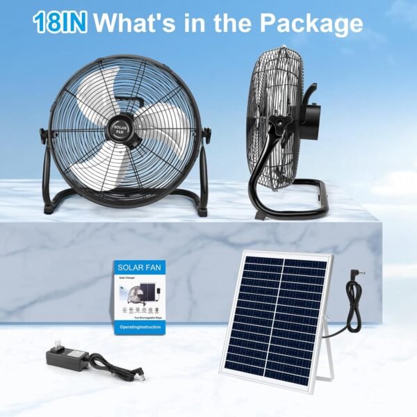 18" Solar Powered Fan for Outdoor - 26400mAh Rechargeable Battery Operated Outdoor Floor Fans with 40W Solar Panel for Gazebo Camping Home Patio - Image 8