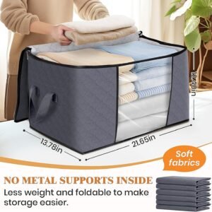 Fab totes 6 Pack Clothes Storage, Foldable Thick Fabric Blanket Storage Bags, Containers for Organizing Bedroom, Closet, Clothing, Comforter,Closet Organization with Handle,Grey
