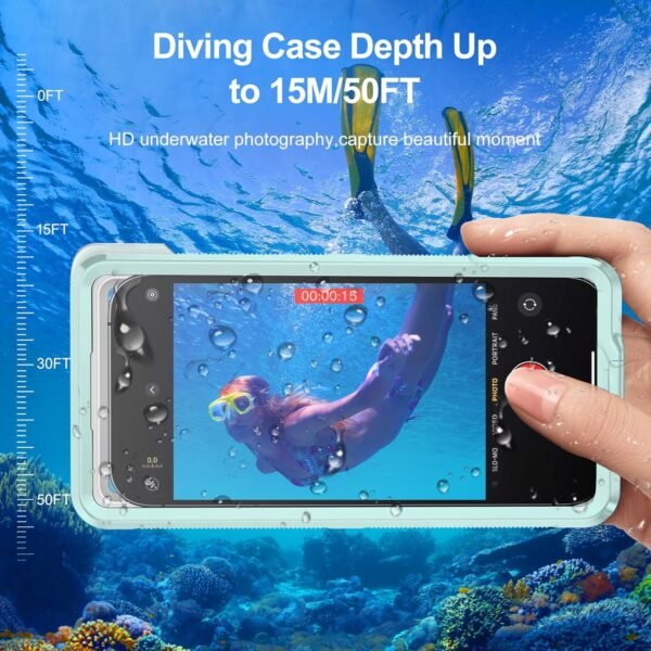 Beasyjoy Waterproof Phone Case, Underwater Snorkeling Diving Phone Case, Universal Self-Check Water Proof Pouch Dry Bag Up to 6.9 Inch for iPhone 16/15/14/13/12/11/Samsung S24/S23/Google - Green - Image 3