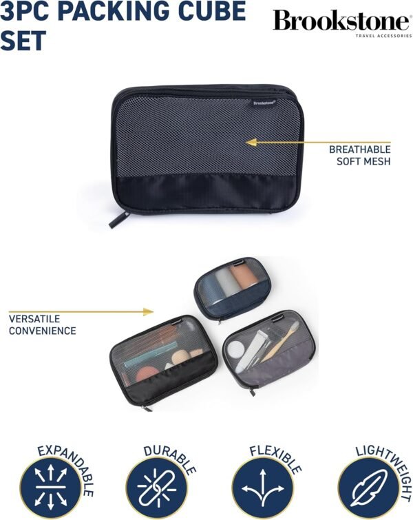 Brookstone Travel Packing Cube Set - 3 Piece Compression Space Saving Luggage Organizer, Travel Essentials, Multi - Image 2