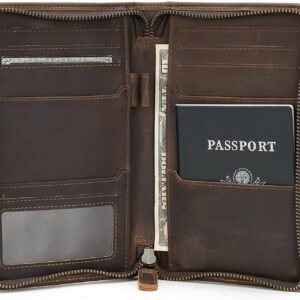Polare Full Grain Leather Passport Holder Cover Case for Men RFID Blocking Travel Wallet Holds 4 Passports (Dark Brown)