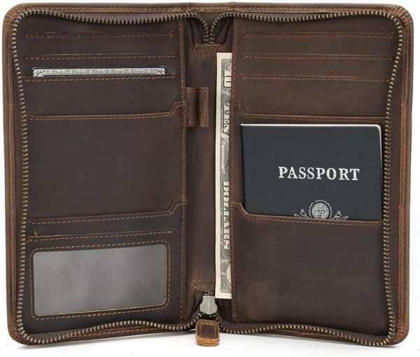 Polare Full Grain Leather Passport Holder Cover Case for Men RFID Blocking Travel Wallet Holds 4 Passports (Dark Brown)