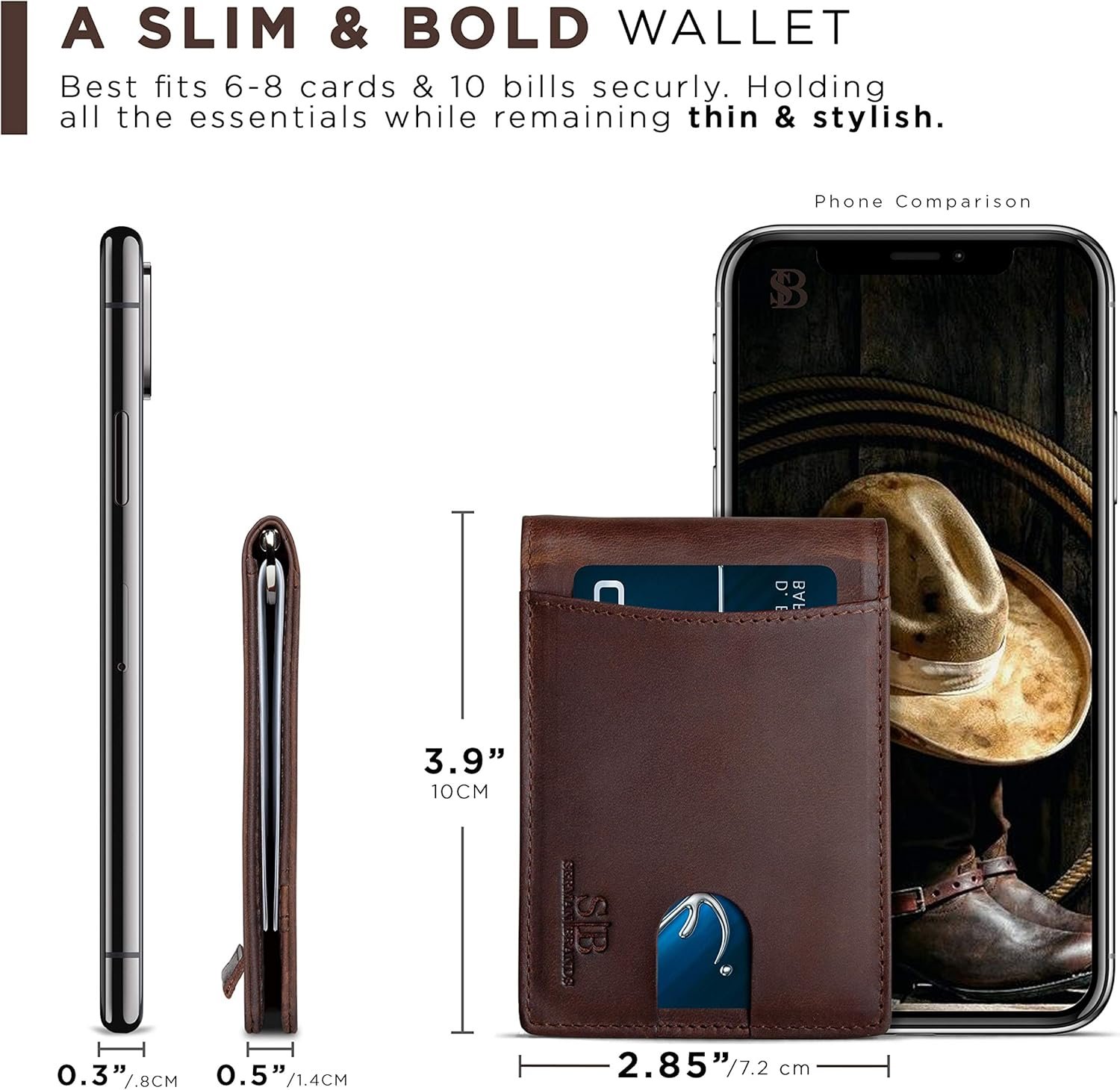 SERMAN BRANDS RFID Blocking Slim Bifold Genuine Leather Minimalist Front Pocket Wallets for Men with Money Clip Thin Mens - Image 6